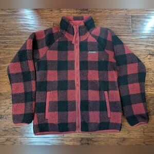 Columbia Women's Red And Black Plaid Sherpa Zip Up Jacket Size Small